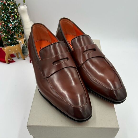Men’s Santoni leather penny loafers size 8 US made in Italy cobbler soles - Picture 1 of 10